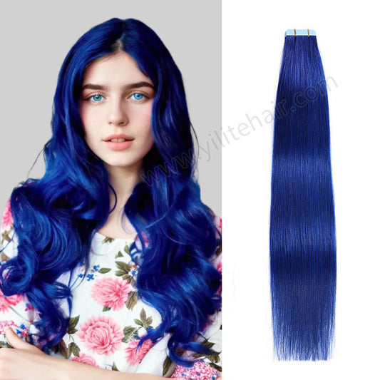 Realmhair Tape In Hair Extensions Tape Ins Invisible Natural Remy Human Hair (#Blue)-Realmhairhair
