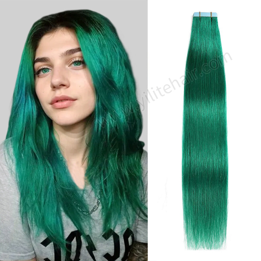 Realmhair Tape In Hair Extensions Tape Ins Invisible Natural Remy Human Hair (#Teal Green)-Realmhairhair
