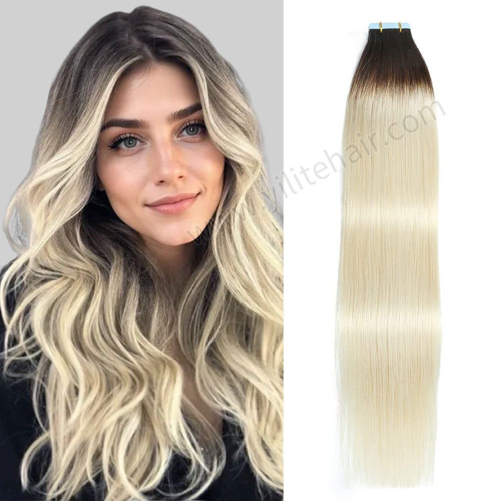 Realmhair Tape In Hair Extensions Tape Ins Invisible Natural Remy Human Hair (#T2/60)-Realmhairhair