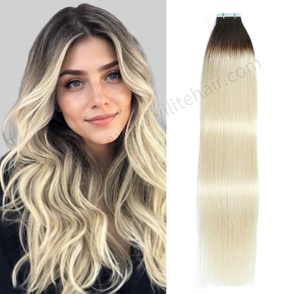 Realmhair Tape In Hair Extensions Tape Ins Invisible Natural Remy Human Hair (#T2/60)-Realmhairhair