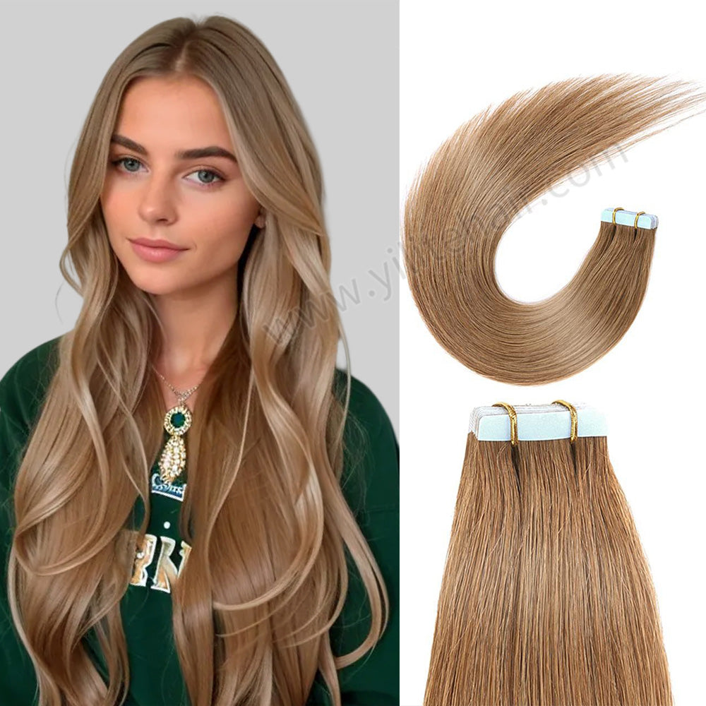 Realmhair Tape In Hair Extensions Tape Ins Invisible Natural Remy Human Hair (#8 Light Brown)