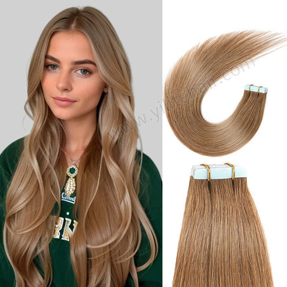 Realmhair Tape In Hair Extensions Tape Ins Invisible Natural Remy Human Hair (#8 Light Brown)