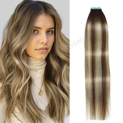 Realmhair Tape In Hair Extensions Tape Ins Invisible Natural Remy Human Hair (#P6/613/T4)-Realmhairhair