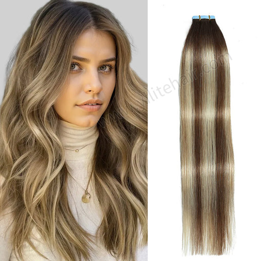 Realmhair Tape In Hair Extensions Tape Ins Invisible Natural Remy Human Hair (#P6/613/T4)-Realmhairhair