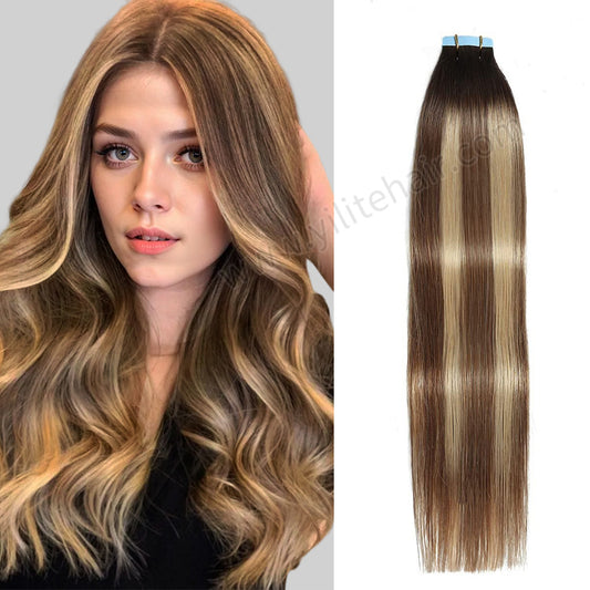 Realmhair Tape In Hair Extensions Tape Ins Invisible Natural Remy Human Hair (#P6/16/T2)-Realmhairhair