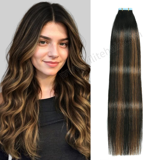 Realmhair Tape In Hair Extensions Tape Ins Invisible Natural Remy Human Hair (#P1B/6/T1B)-Realmhairhair