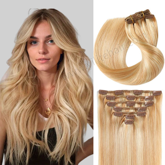 Realmhair Clip In Hair Extensions Human Hair Invisible Natural Remy Human Hair (#P27/613)