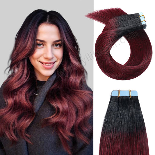 Realmhair Tape In Hair Extensions Tape Ins Invisible Natural Remy Human Hair (#T1/99J)-Realmhairhair