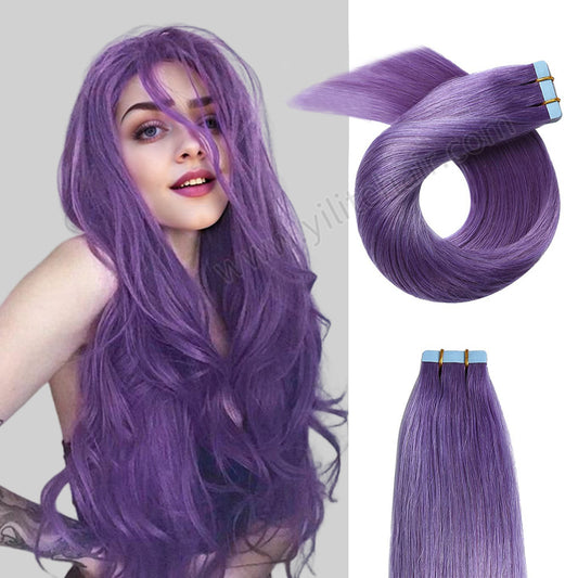 Realmhair Tape In Hair Extensions Tape Ins Invisible Natural Remy Human Hair (#Purple)-Realmhairhair