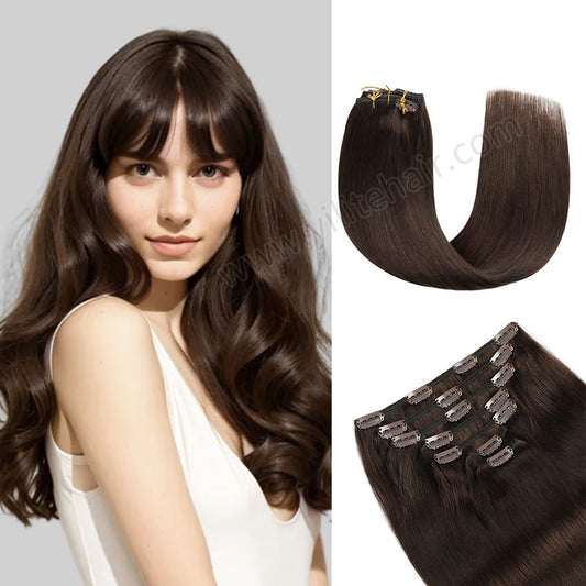Realmhair Clip In Hair Extensions Human Hair Invisible Natural Remy Human Hair (#2?Darkest?Brown?)