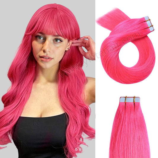Realmhair Tape In Hair Extensions Tape Ins Invisible Natural Remy Human Hair (#Hot Pink)-Realmhairhair