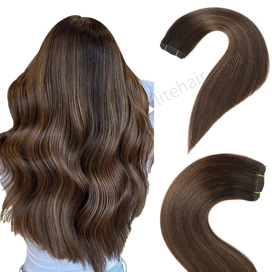 Realmhair #P2/6/T2 sew-in weft hair extensions shown in full back view 