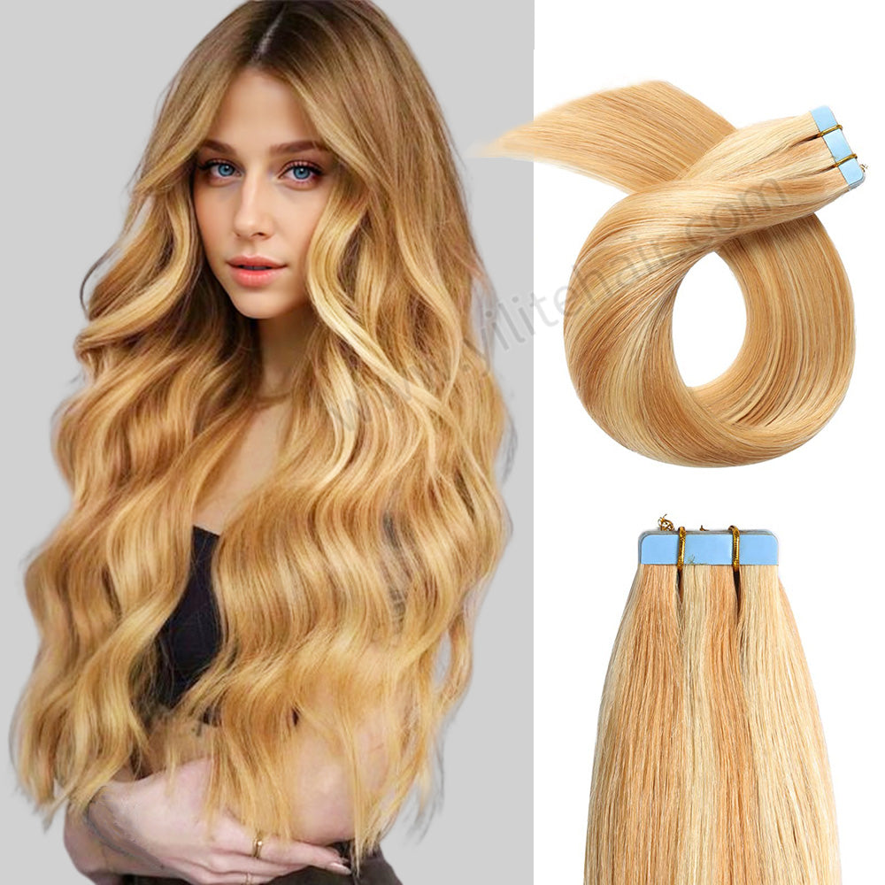 Realmhair Tape In Hair Extensions Tape Ins Invisible Natural Remy Human Hair (#P27/613) 