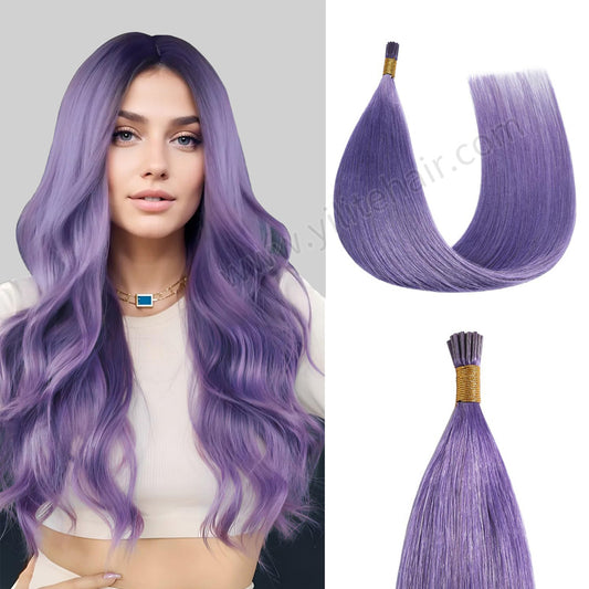 Model wearing Rose Purple I Tip hair extensions