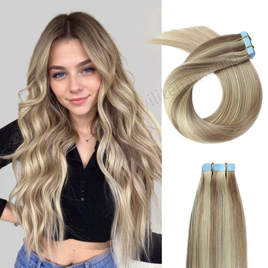 Realmhair Tape In Hair Extensions Tape Ins Invisible Natural Remy Human Hair (#P18/613)-Realmhairhair