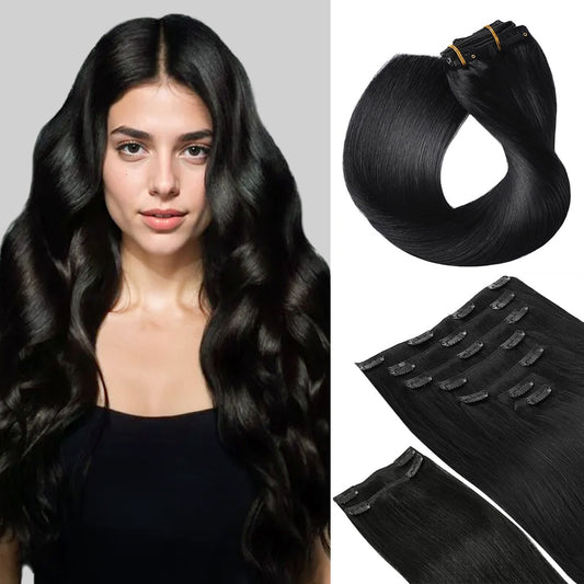 Realmhair Clip In Hair Extensions 9Pcs 20 Clips Invisible Natural Remy Human Hair (#1 Jet black)