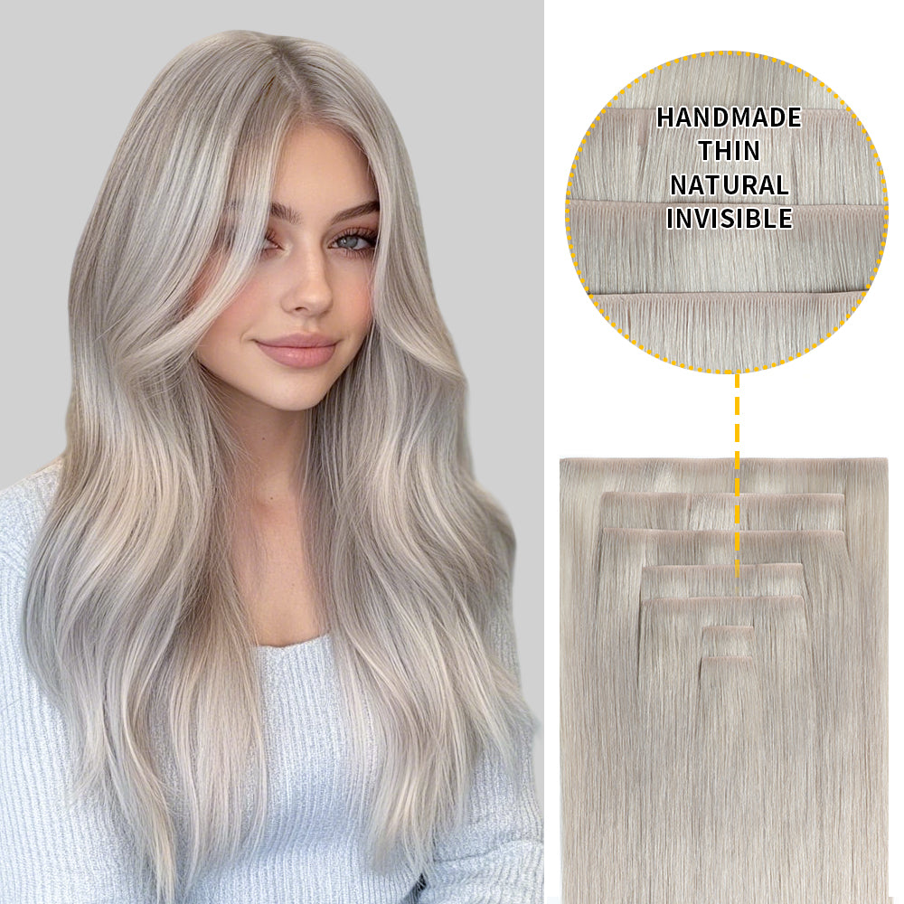 Realmhair Seamless Injected Hand-Tied Invisible Clip-ins 7Pcs 16 Clips Virgin Human Hair (#Silver)