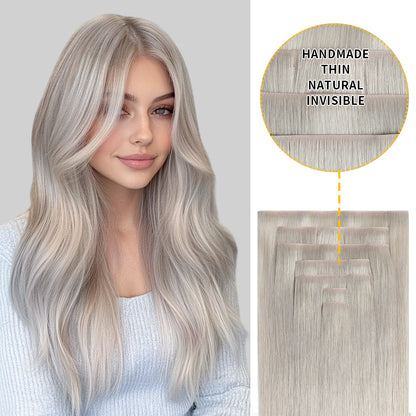 Realmhair Seamless Injected Hand-Tied Invisible Clip-ins 7Pcs 16 Clips Virgin Human Hair (#Silver)