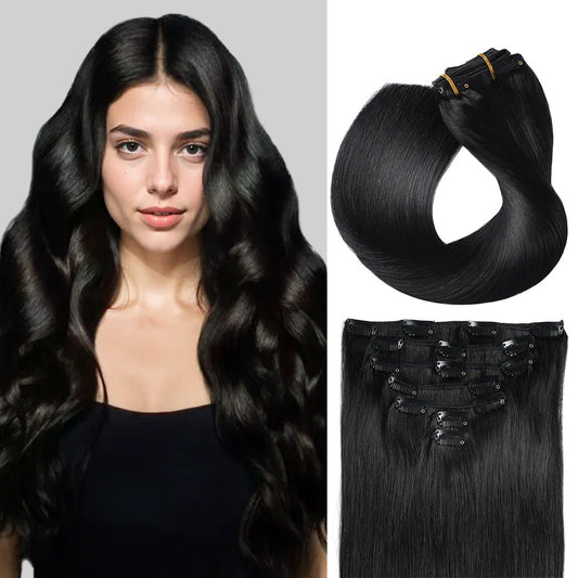 Realmhair Clip In Hair Extensions Human Hair Invisible Natural Remy Human Hair (#1 Jet black)