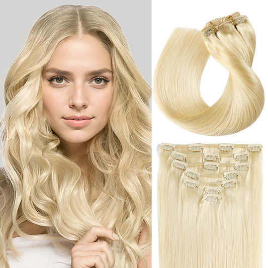 Realmhair Clip In Hair Extensions Human Hair Invisible Natural Remy Human Hair ( #613 Bleach Blonde)