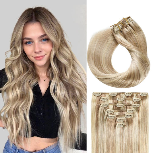 Realmhair Clip In Hair Extensions Human Hair Invisible Natural Remy Human Hair (#P18/613)