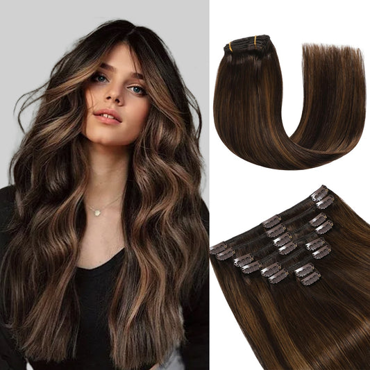 Realmhair Clip In Hair Extensions 8 Pcs 18 Clips Invisible Natural Remy Human Hair (#P2/6/T2)
