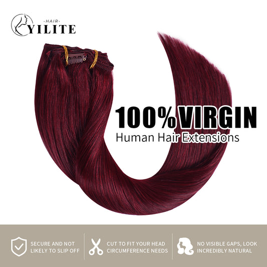 Realmhair clip in hair extensions 7Pcs 16 Clips virgin human hair (#99J Burgundy)