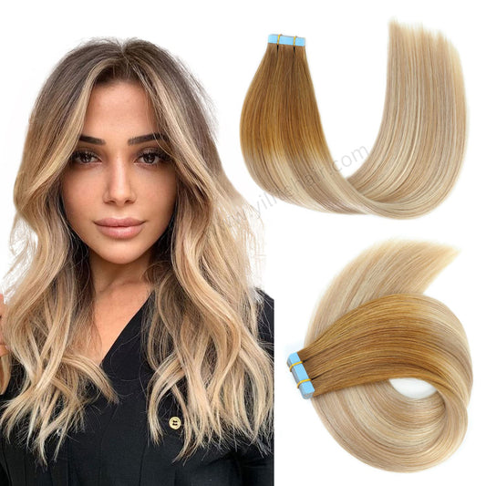 Realmhair Tape In Hair Extensions Tape Ins Invisible Natural Remy Human Hair (#T8P18/60)-Realmhairhair