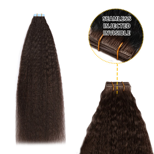 Realmhair Kinky Seamless Invisible Tape In Hair Extension 20Pcs Virgin Human Hair (#2 Darkest Brown)