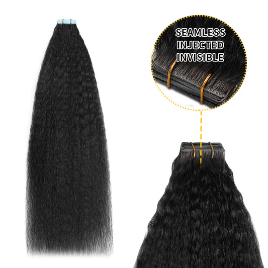 Realmhair Kinky Seamless Invisible Tape In Hair Extension 20Pcs Virgin Human Hair(#1 Jet Black)