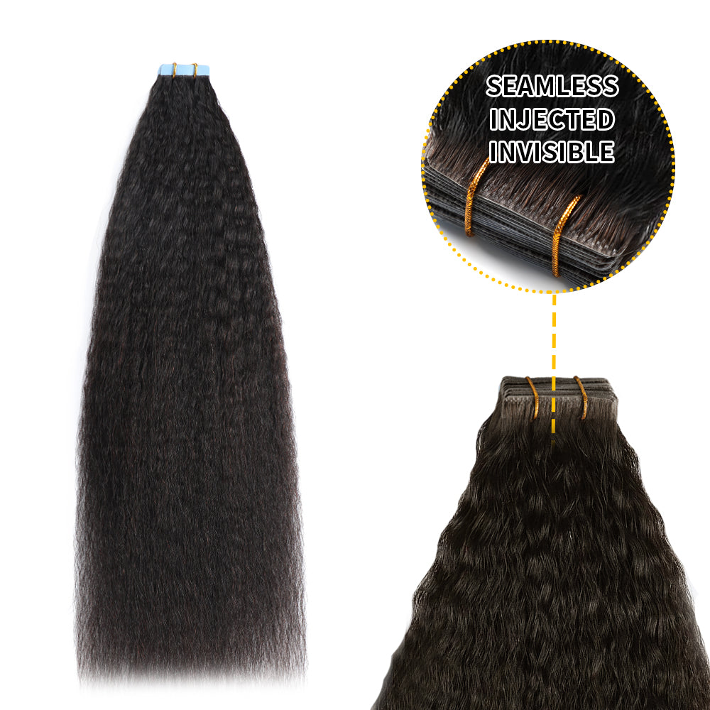 Realmhair Kinky Seamless Invisible Tape In Hair Extension 20Pcs Virgin Human Hair (#1B )