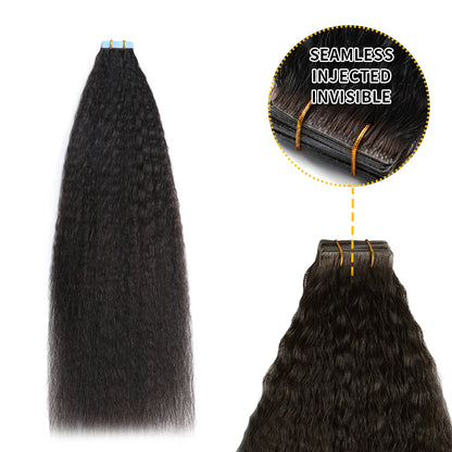 Realmhair Kinky Seamless Invisible Tape In Hair Extension 20Pcs Virgin Human Hair (#1B )