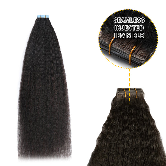 Realmhair Kinky Seamless Invisible Tape In Hair Extension 20Pcs Virgin Human Hair (#1B )