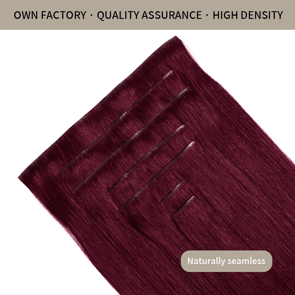 Front view of 7Pcs 16 Clips invisible clip ins  Virgin Human Hair (#99J Burgundy )