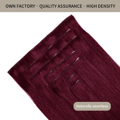 Front view of 7Pcs 16 Clips invisible clip ins  Virgin Human Hair (#99J Burgundy )