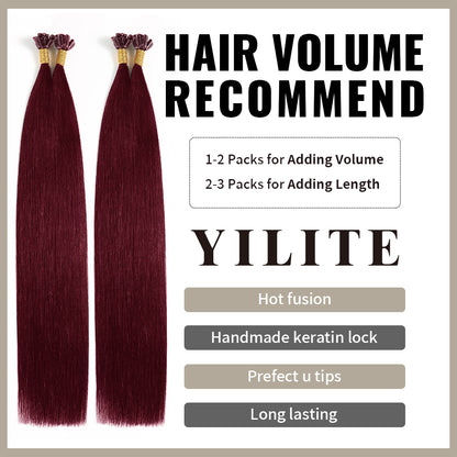 Realmhair U Tip hair extensions with hair volume recommendation (#99J Burgundy)