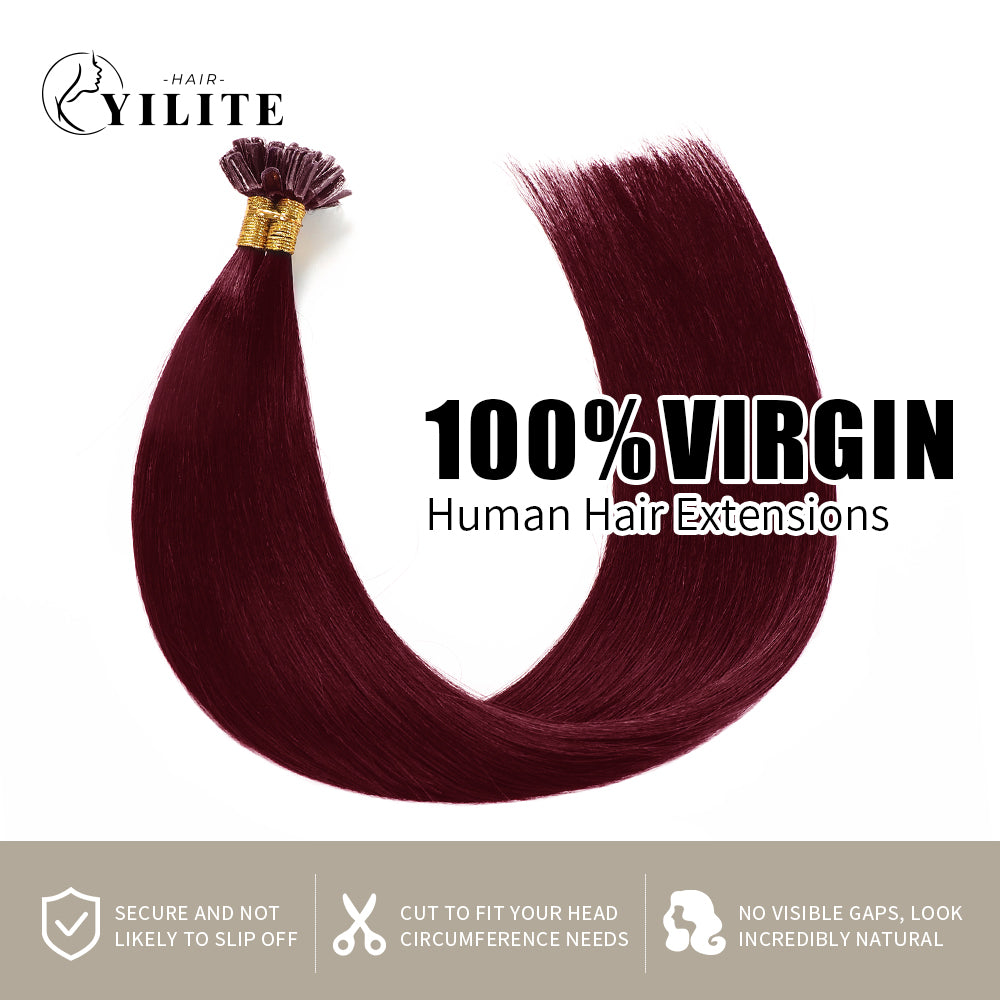 100% virgin human hair extensions U Tip extensions (#99J Burgundy)