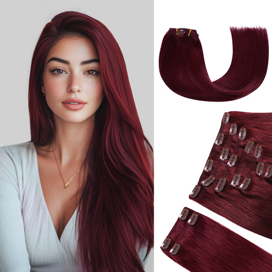 Realmhair Clip In Hair Extensions Human Hair 9Pcs 20 Clips Invisible Natural Virgin Human Hair (#99J)