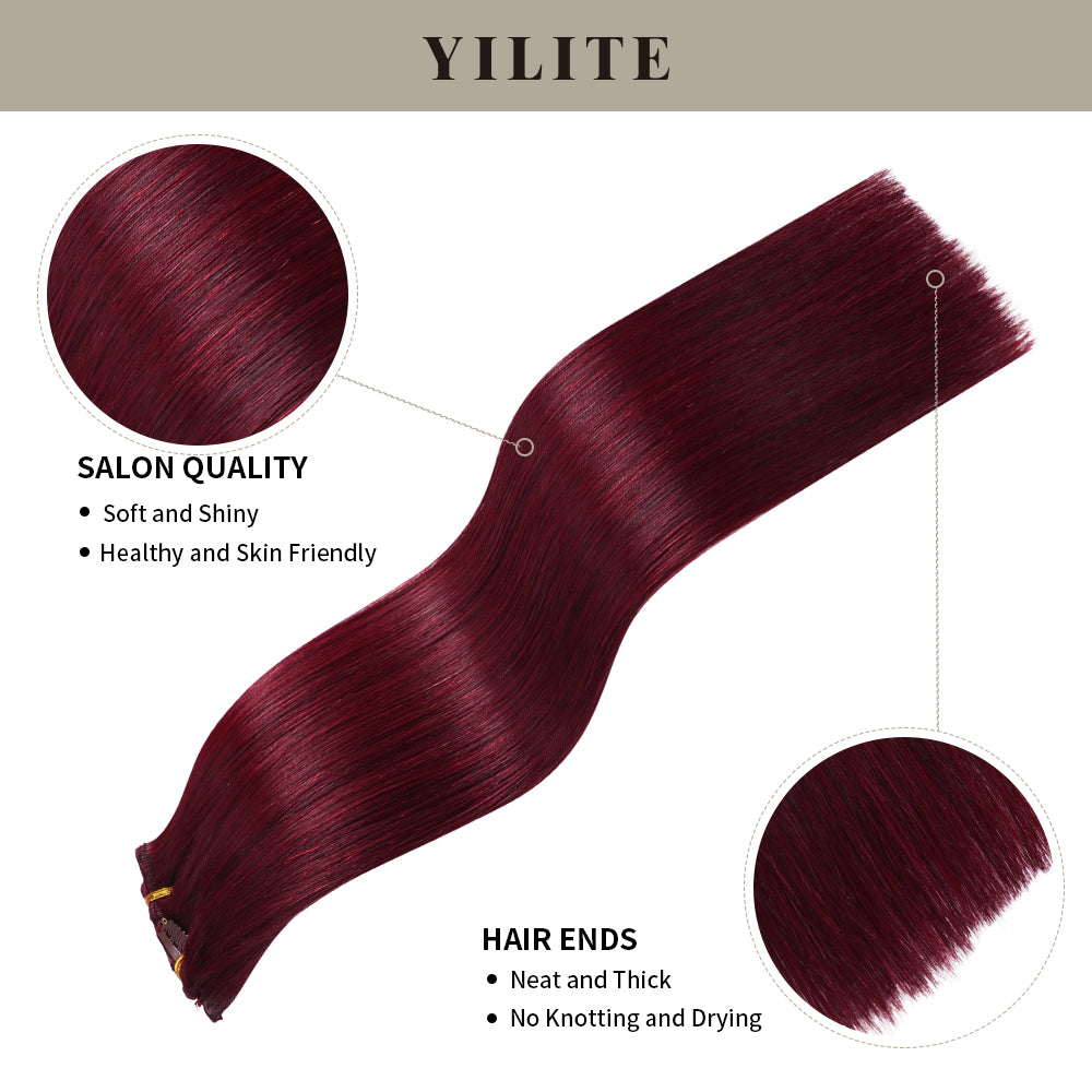 Realmhair clip in hair extensions 7Pcs 16 Clips with salon quality and hair ends (#99J Burgundy)