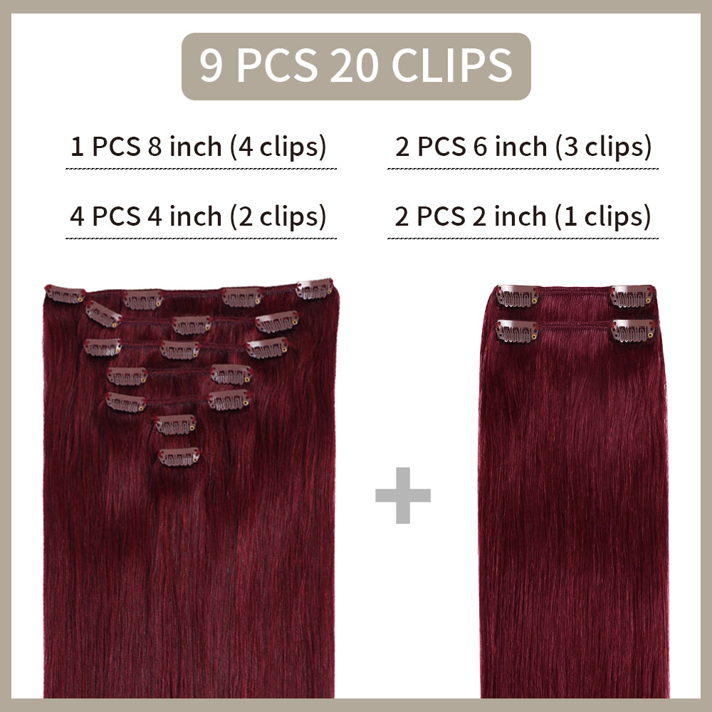 Realmhair Clip In Hair Extensions Human Hair 9Pcs 20 Clips Invisible Natural Virgin Human Hair (#99J)