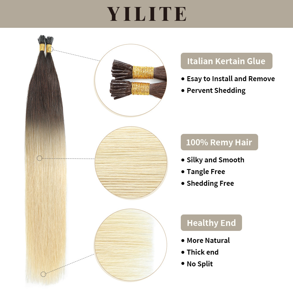 Realmhair I Tip hair extensions with Italian keratin glue, 100% virgin hair, healthy ends (#T2/60)