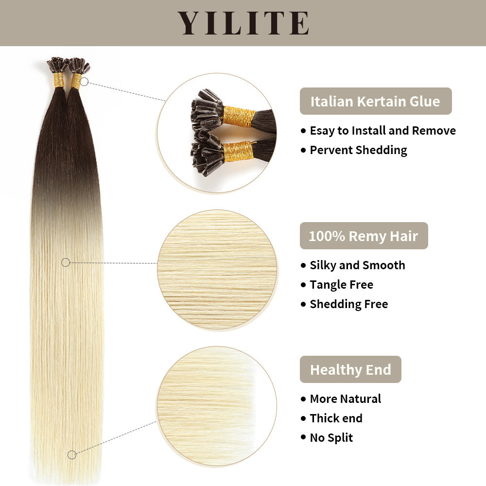 Realmhair U Tip hair extensions with Italian keratin glue, 100% virgin hair, healthy ends (#T2/60)