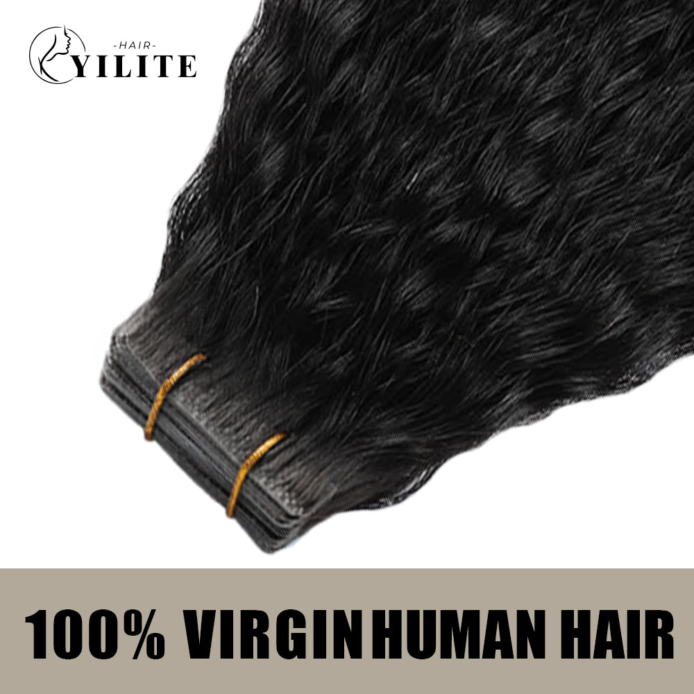 Realmhair kinky seamless invisible tape in hair extensions 20Pcs Virgin Human Hair (#1 Jet Black)