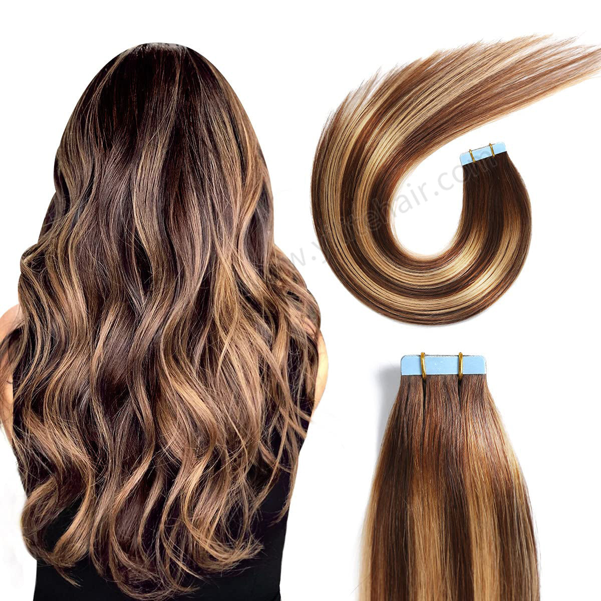 Realmhair Tape In Hair Extensions Tape Ins Invisible Natural Remy Human Hair (#P4/27/T4)-Realmhairhair