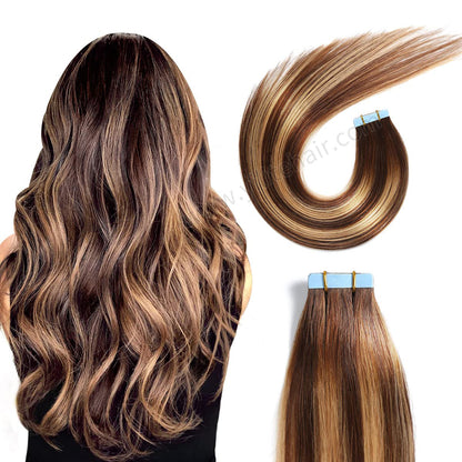 Realmhair Tape In Hair Extensions Tape Ins Invisible Natural Remy Human Hair (#P4/27/T4)-Realmhairhair