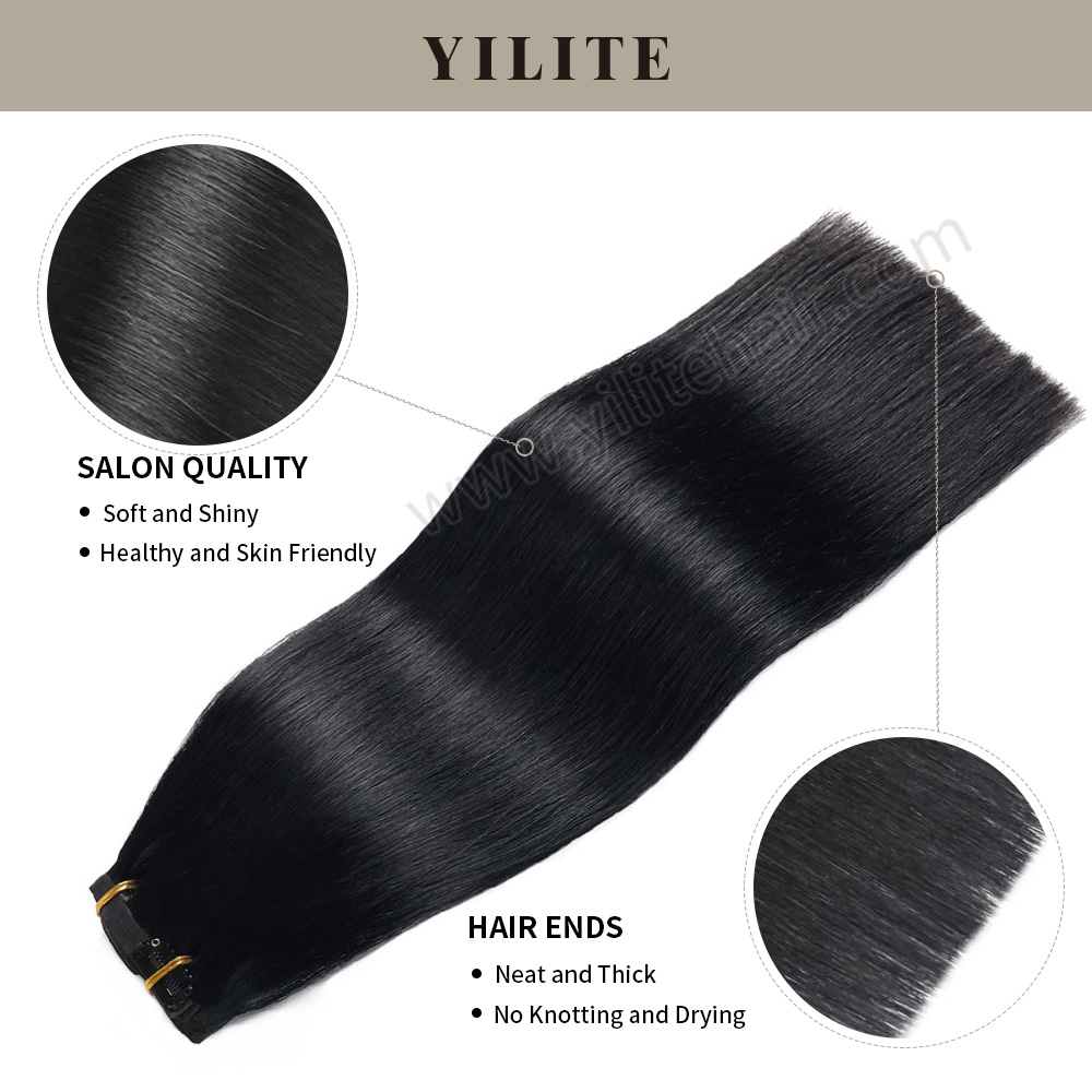 Realmhair clip in hair extensions 8Pcs 18 Clips with salon quality and hair ends (#1 Jet Black)