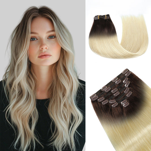 Realmhair Clip In Hair Extensions Human Hair 8Pcs 18 Clips Invisible Natural Virgin Human Hair (#T2/60)