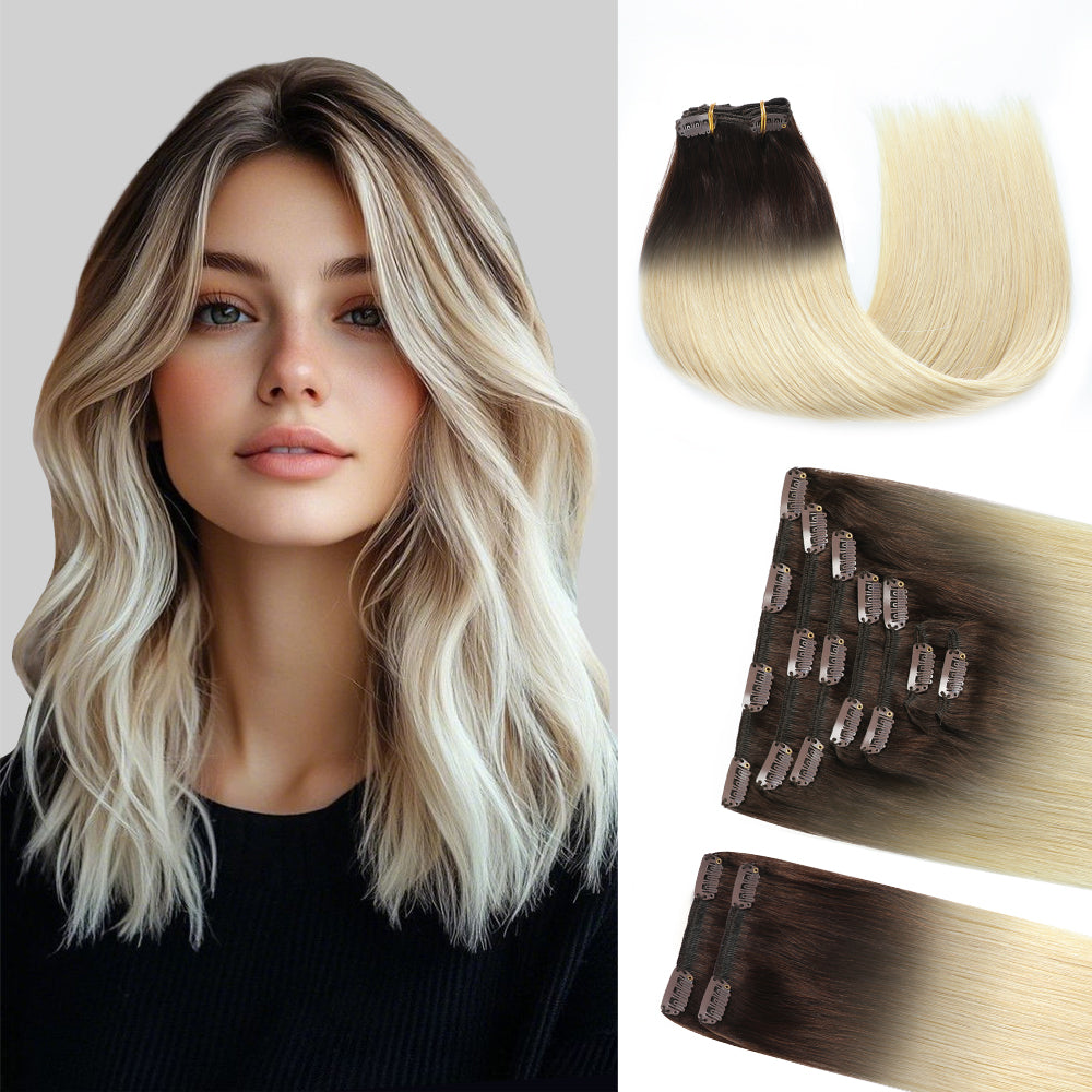 Realmhair Clip In Hair Extensions Human Hair 9Pcs 20 Clips Invisible Natural Virgin Human Hair (#T2/60)