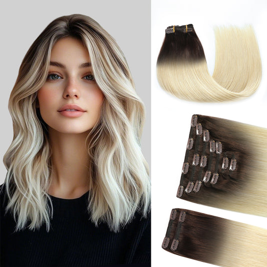 Realmhair Clip In Hair Extensions Human Hair 9Pcs 20 Clips Invisible Natural Virgin Human Hair (#T2/60)
