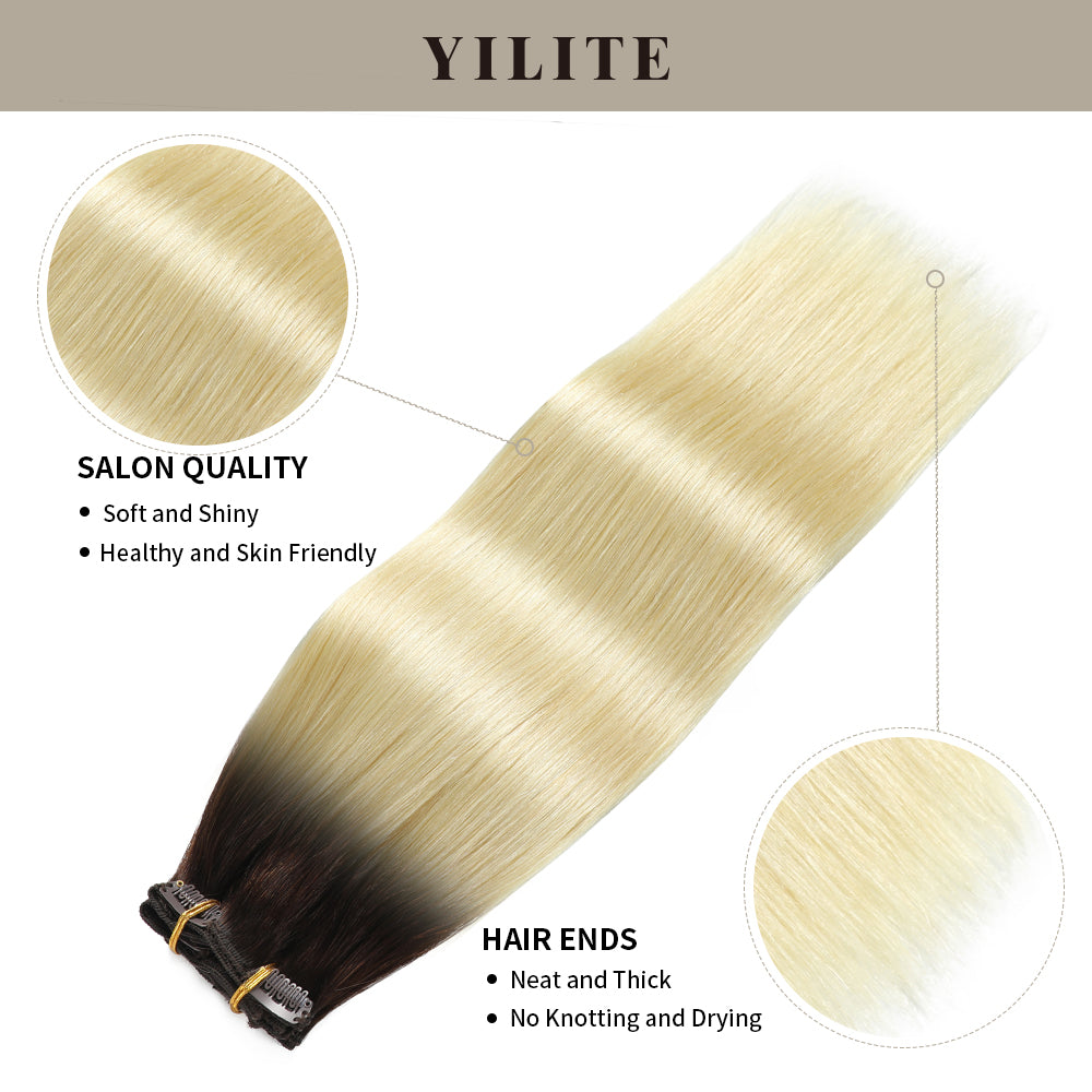Realmhair Clip In Hair Extensions Human Hair 8Pcs 18 Clips Invisible Natural Virgin Human Hair (#T2/60)